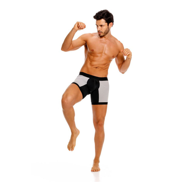 BOXER DEPORTIVO MEDIO BANDAS GRIS